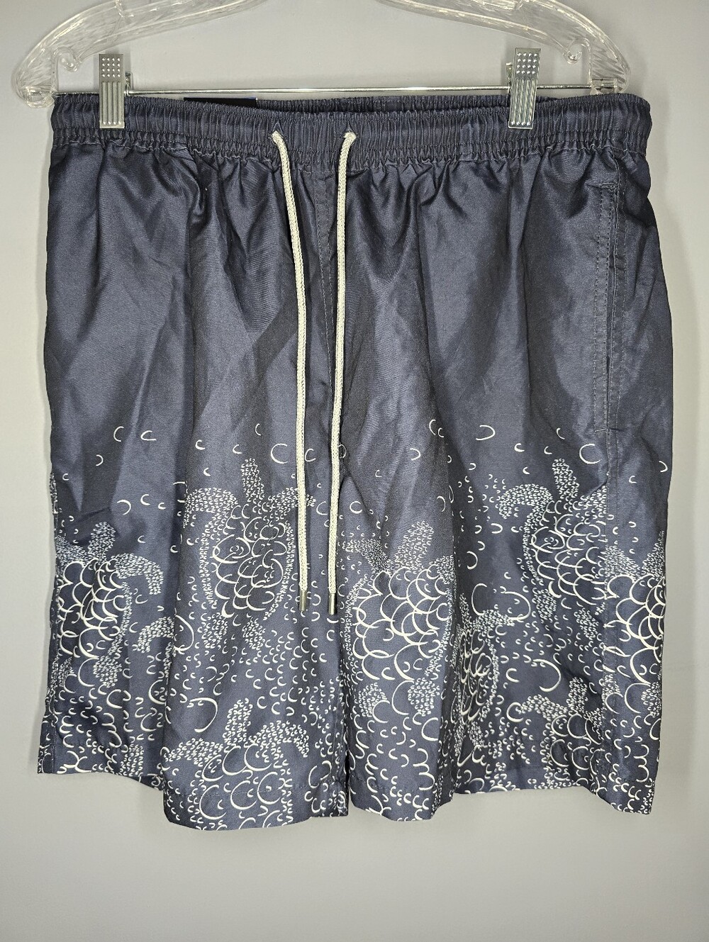 NEW Kirkland Sea Turtles Swimming Trunks-Mens LARGE-Navy Blue/White-shorts,pool